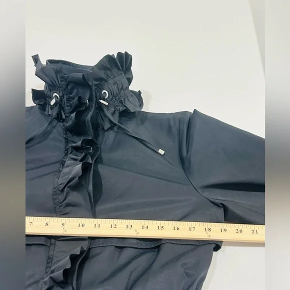 Betsy Johnson Women’s S Black Ruffle Trim Trench Coat‎ Adjustable Waist - Picture 12 of 14